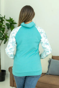 Zoey ZipCowl Sweatshirt - Aqua Floral