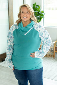 Zoey ZipCowl Sweatshirt - Aqua Floral