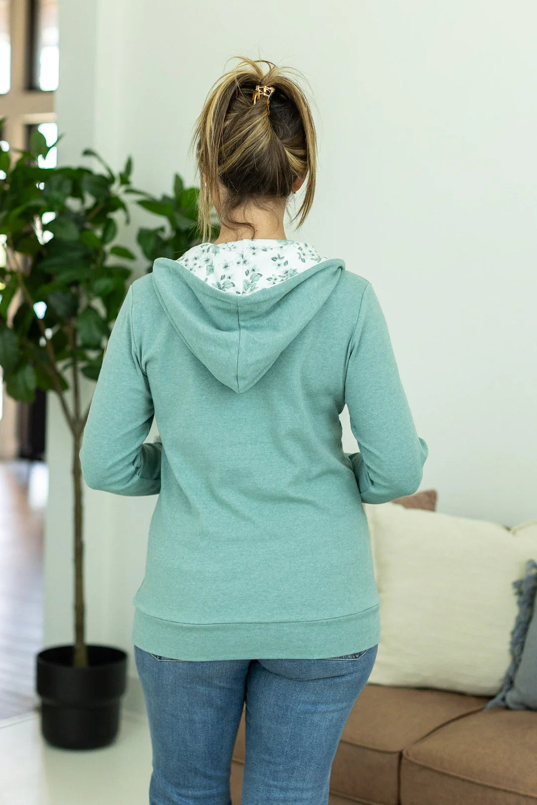 Classic Halfzip Hoodie - Sage Floral