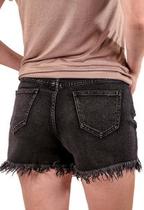 Jessie Frayed Denim Shorts in Black