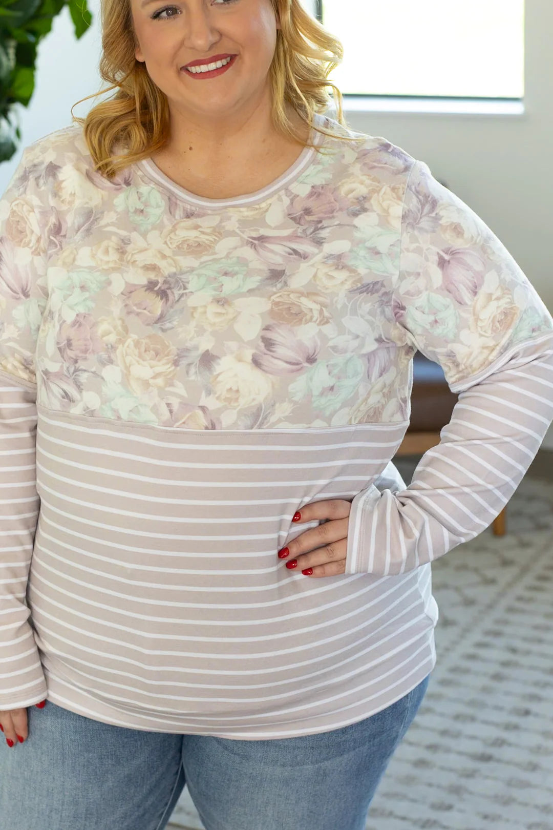 Natalie Pullover - Neutral Floral Pattern Mix