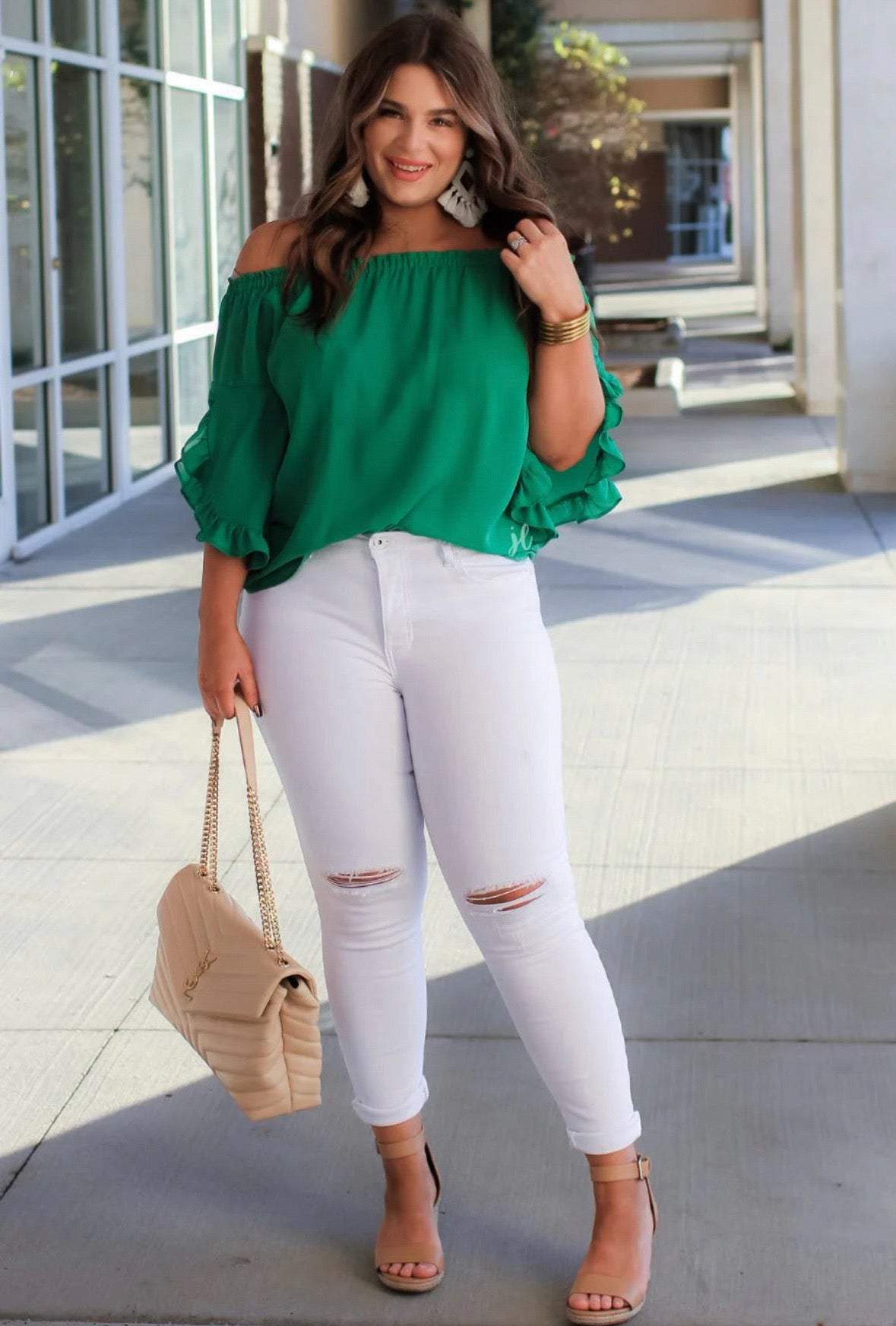 Maui Off the Shoulder Top in Green