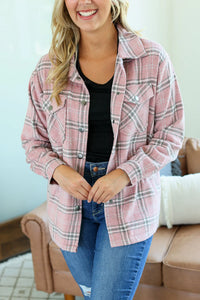 Norah Plaid Shacket - Pink and Grey