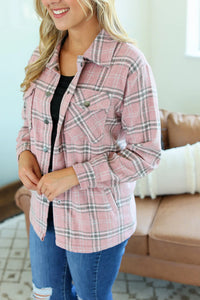 Norah Plaid Shacket - Pink and Grey