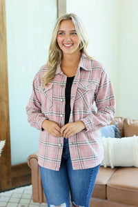 Norah Plaid Shacket - Pink and Grey