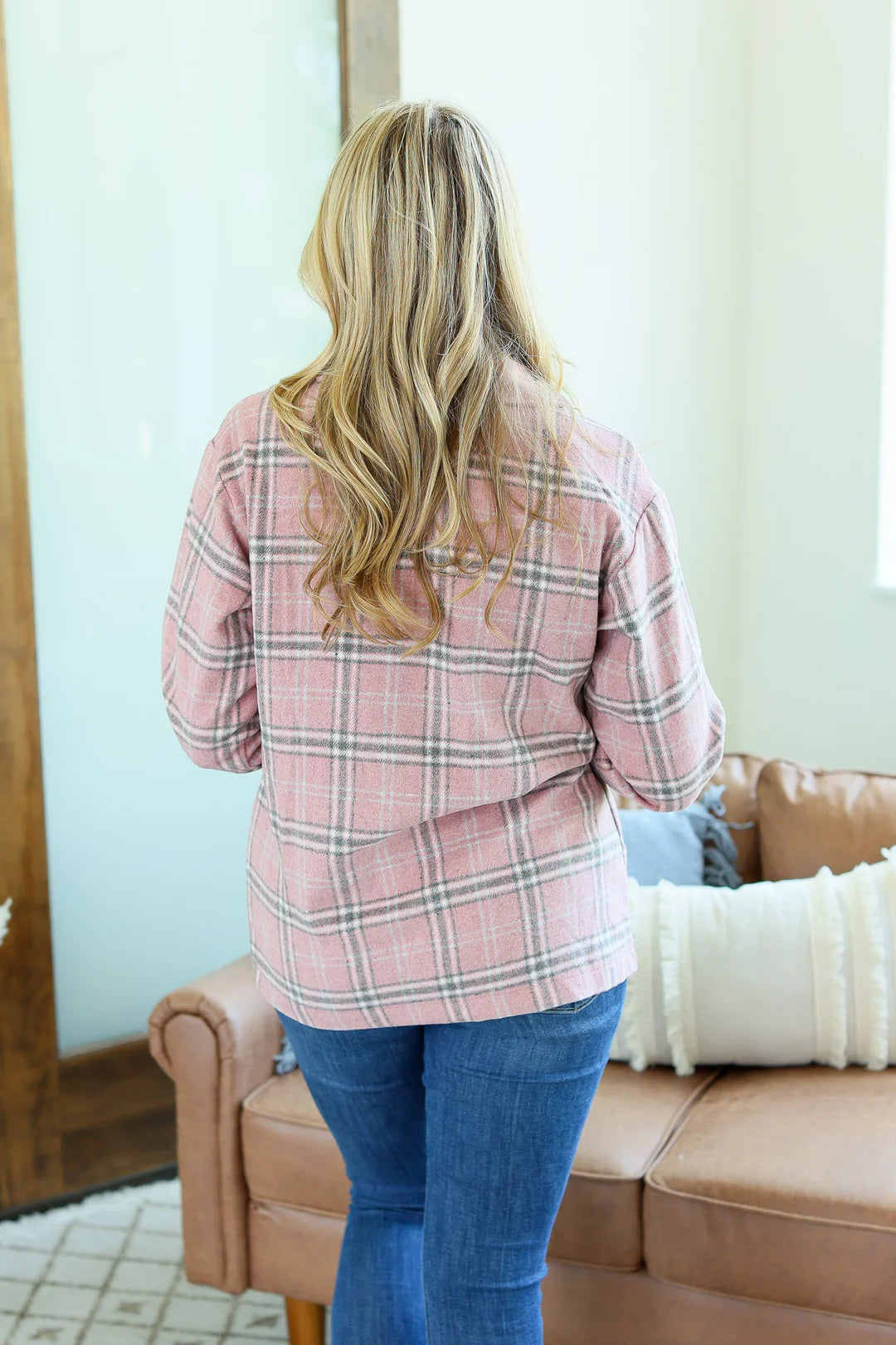 Norah Plaid Shacket - Pink and Grey