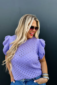 Casey Ruffle Sleeve Top in Purple