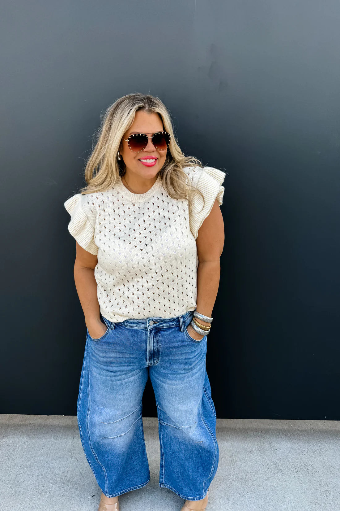 Casey Ruffle Sleeve Top in Cream