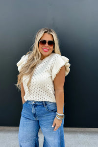 Casey Ruffle Sleeve Top in Cream