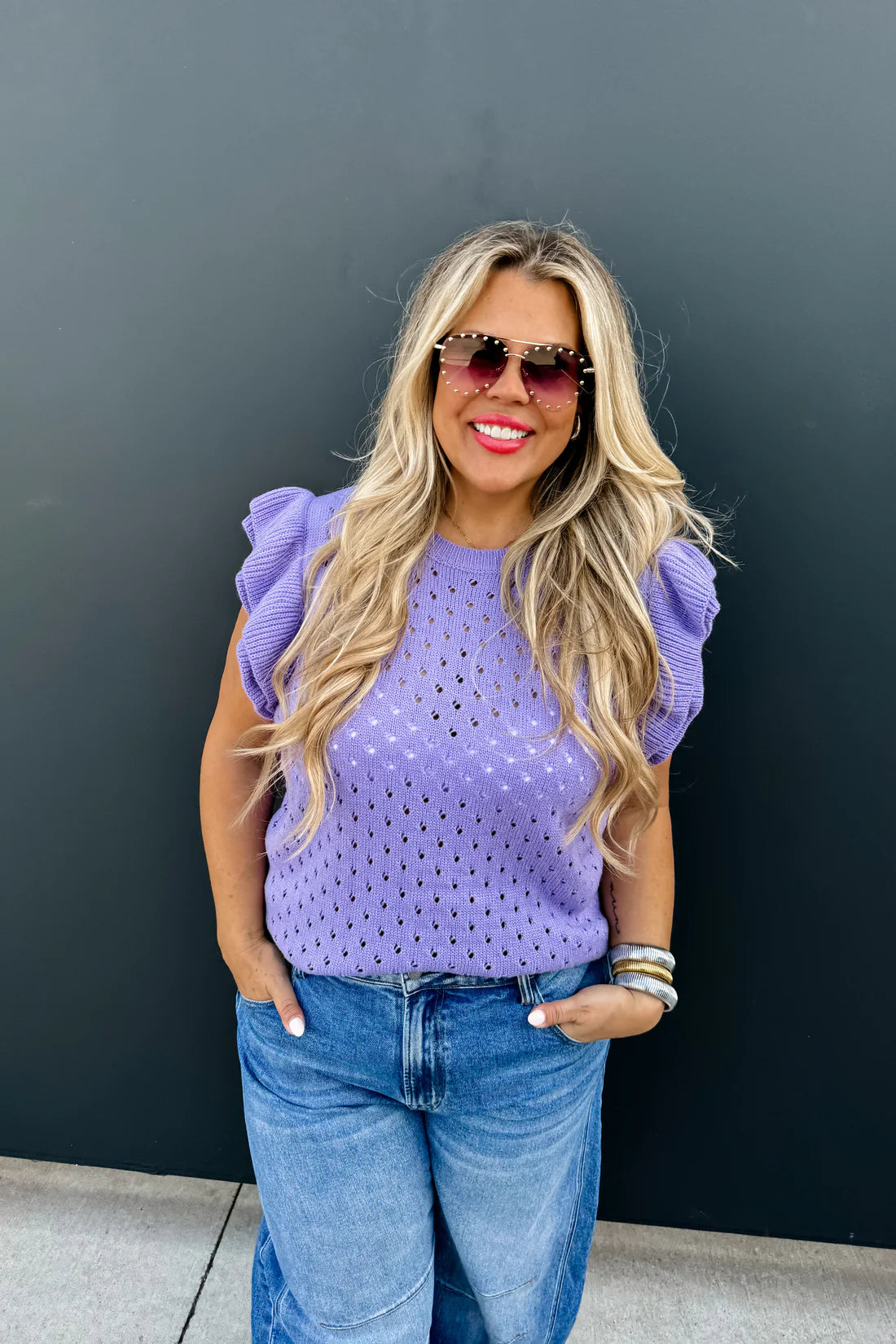 Casey Ruffle Sleeve Top in Purple