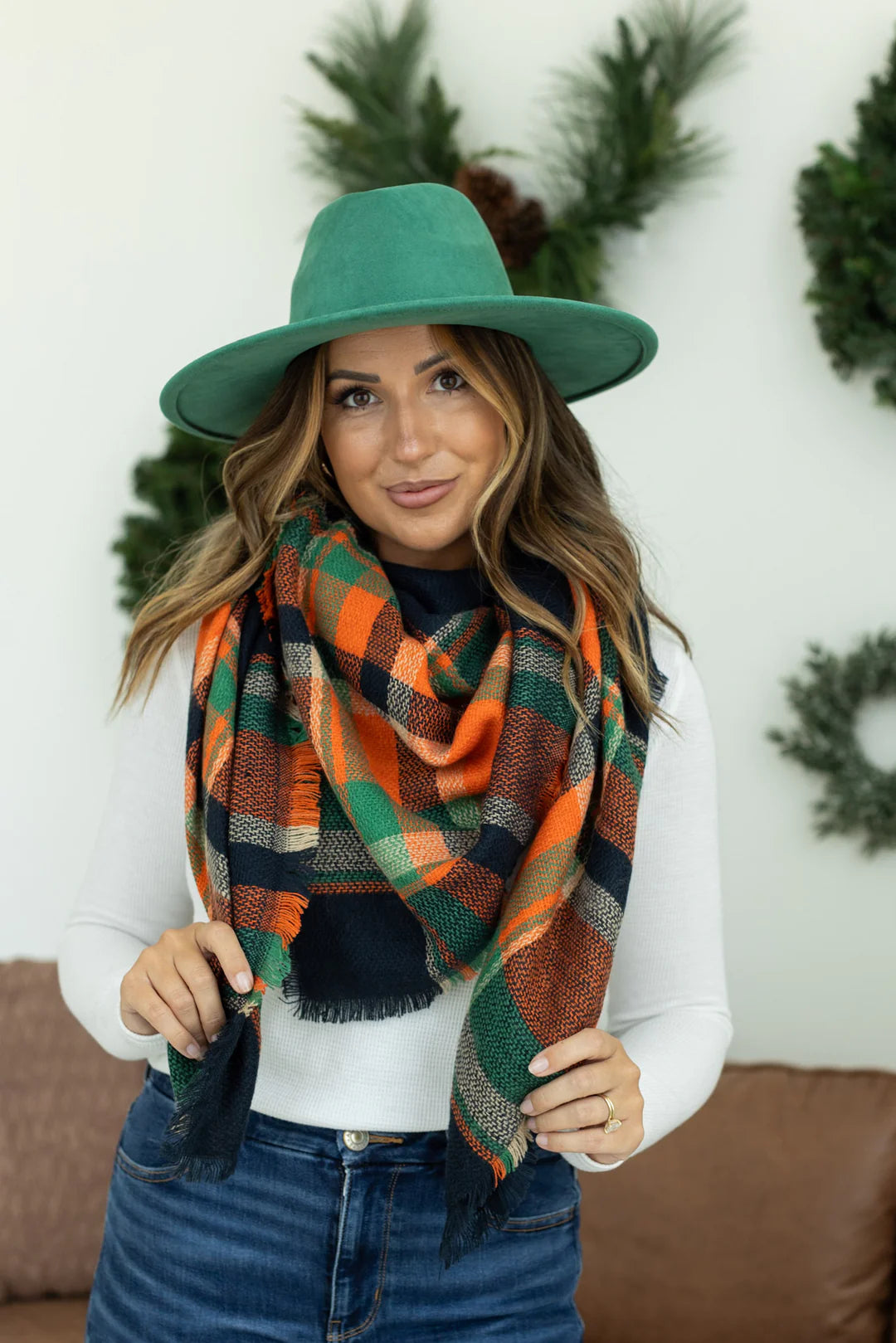 Plaid Blanket Scarf - Navy Fall Mix