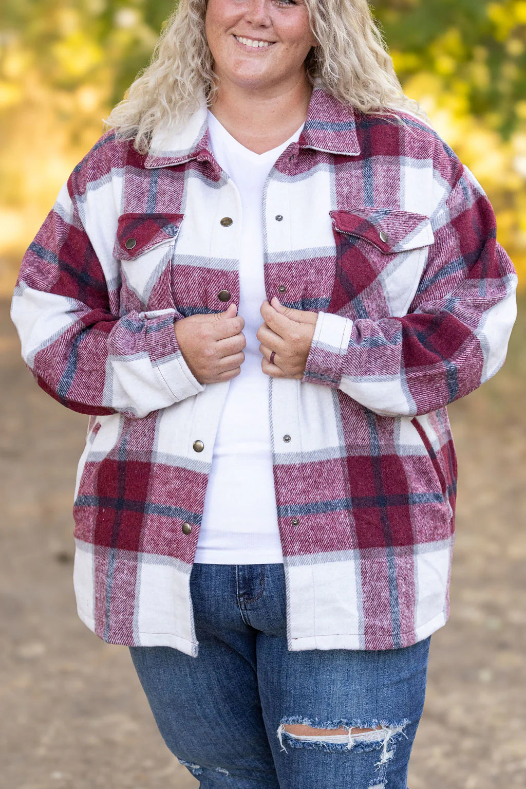 Norah Plaid Shacket - Merlot and Grey Mix