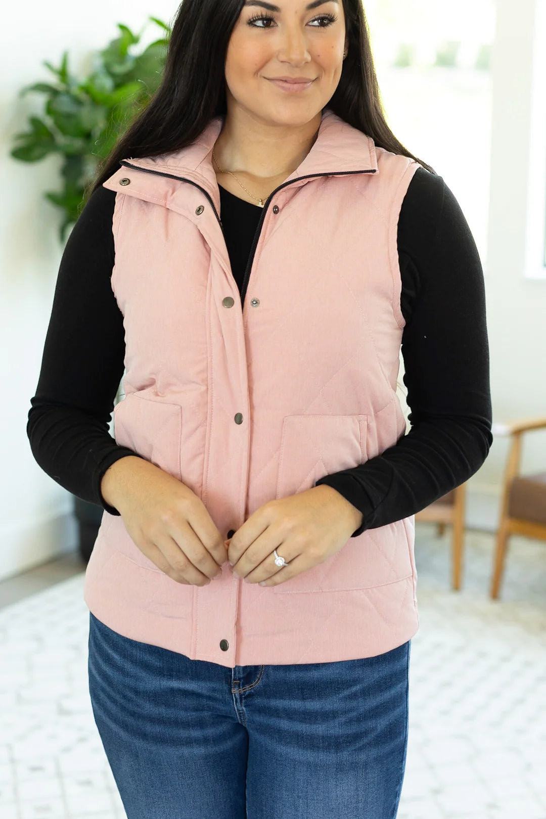 Remy Zip Up Vest - Heathered Pink