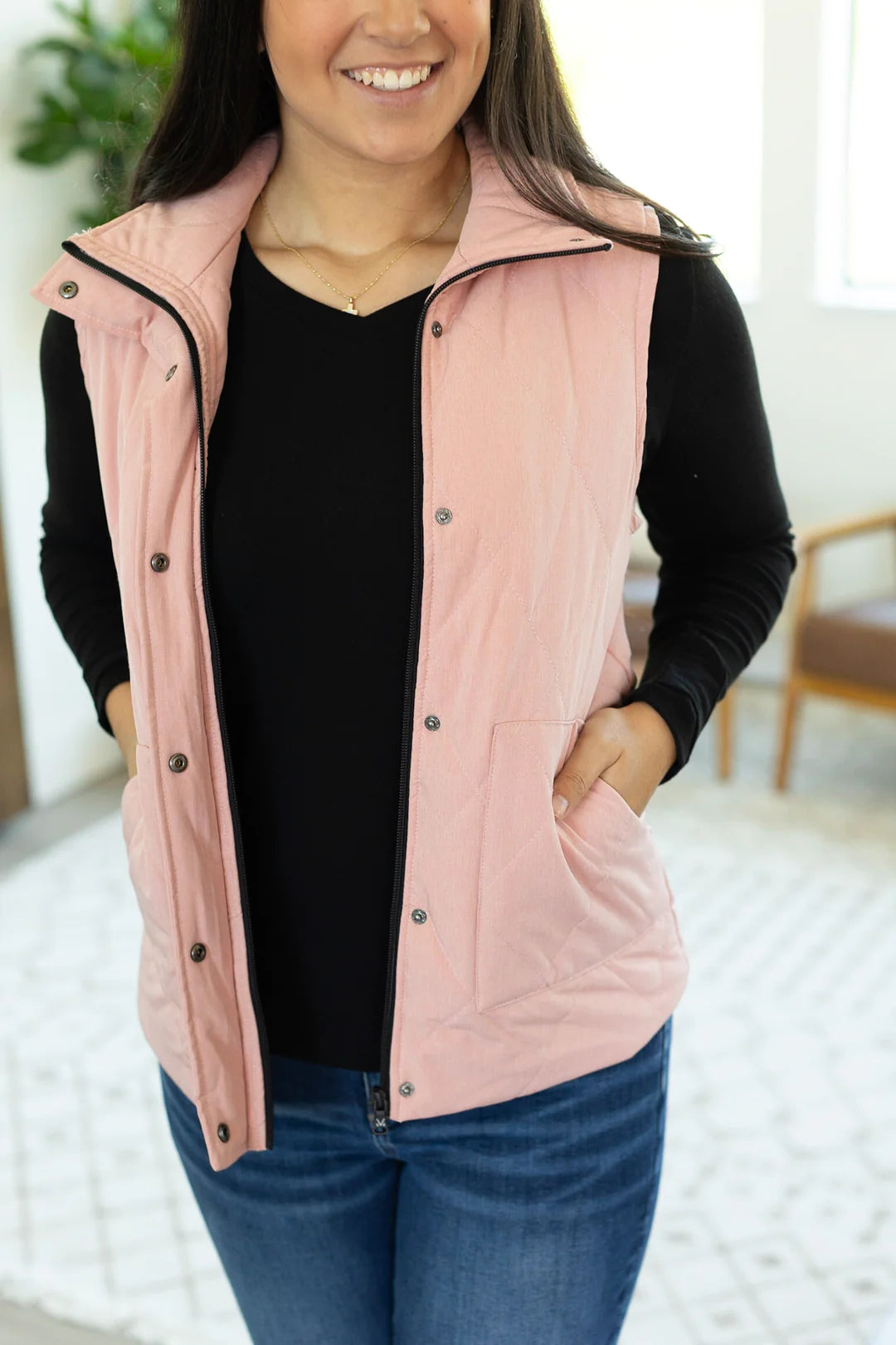 Remy Zip Up Vest - Heathered Pink