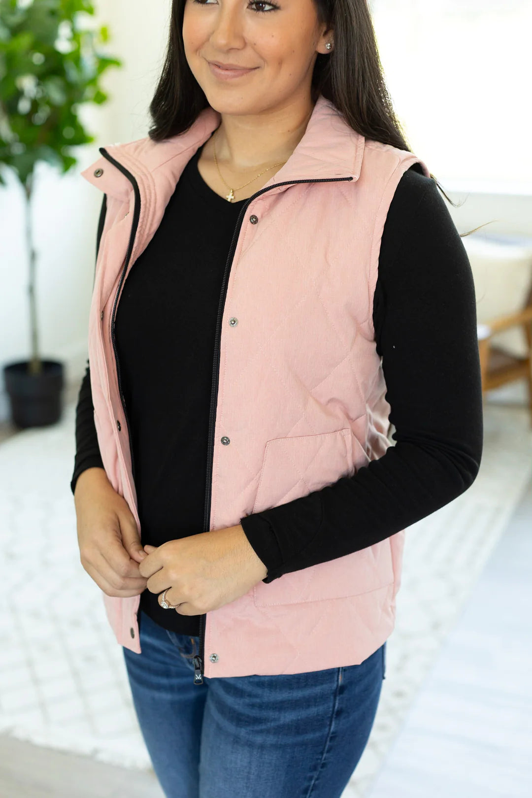 Remy Zip Up Vest - Heathered Pink