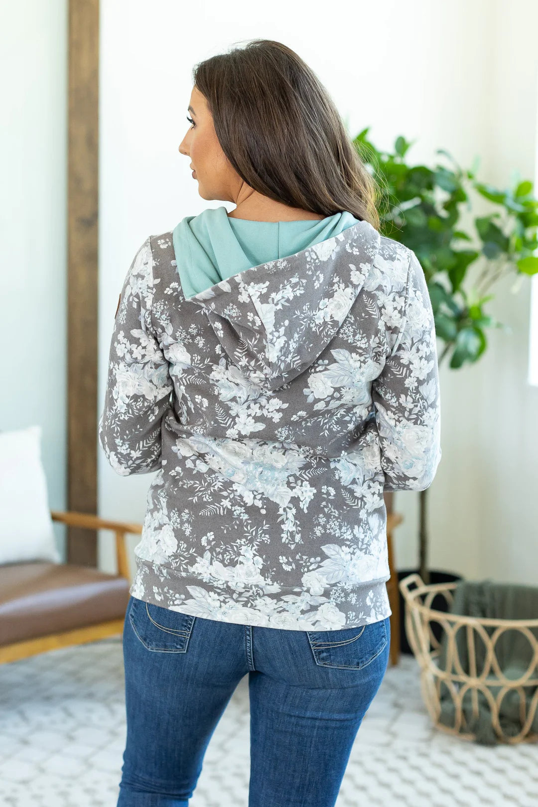 Classic Halfzip Hoodie - Dusty Blue and Grey Floral