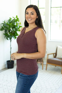 Addison Henley Tank - Burgundy w/ White Stripes