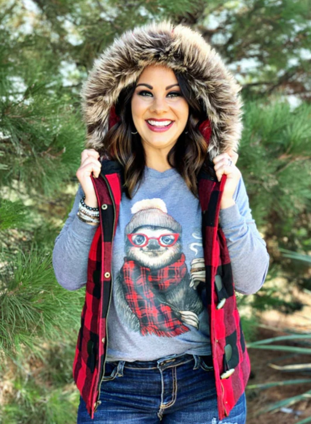 Sloth Plaid Long Sleeve