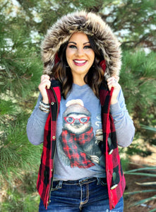 Sloth Plaid Long Sleeve