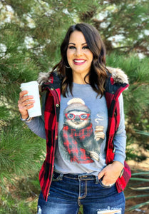 Sloth Plaid Long Sleeve