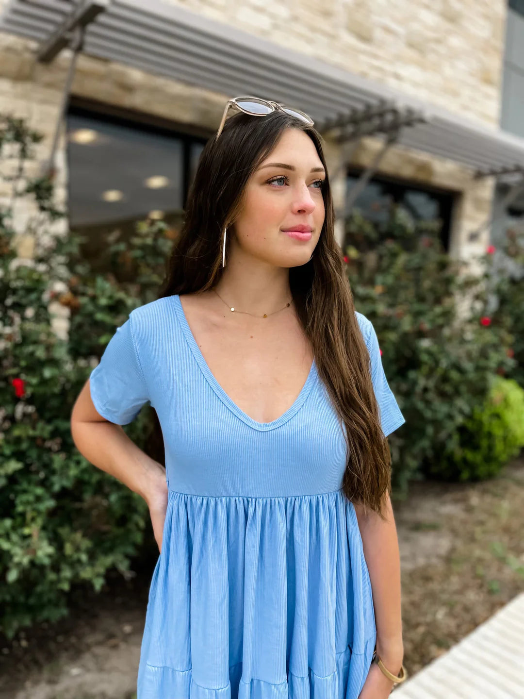 Stormi Ribbed Dress in Blue
