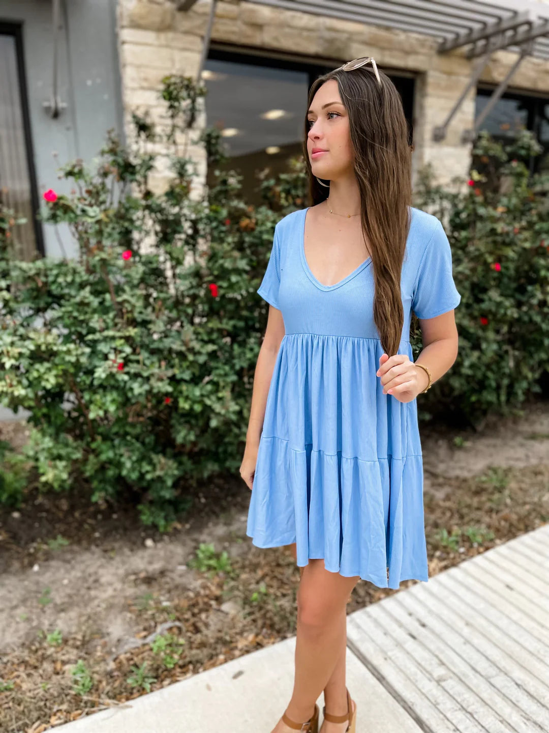 Stormi Ribbed Dress in Blue