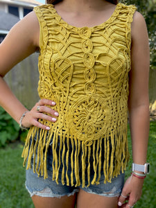 Wildflower Fringe Top in Mustard