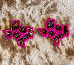 Texas Leopard Earrings in Fuchsia