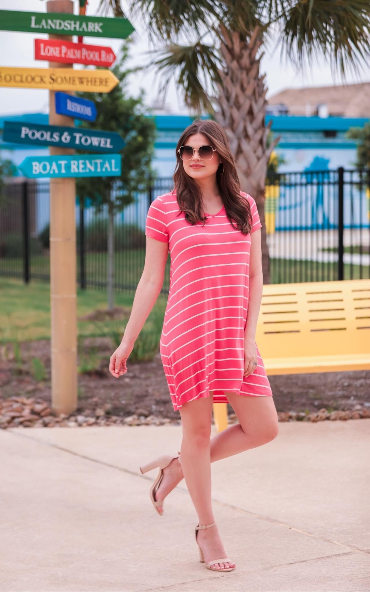 Abby Striped Dress in Salmon