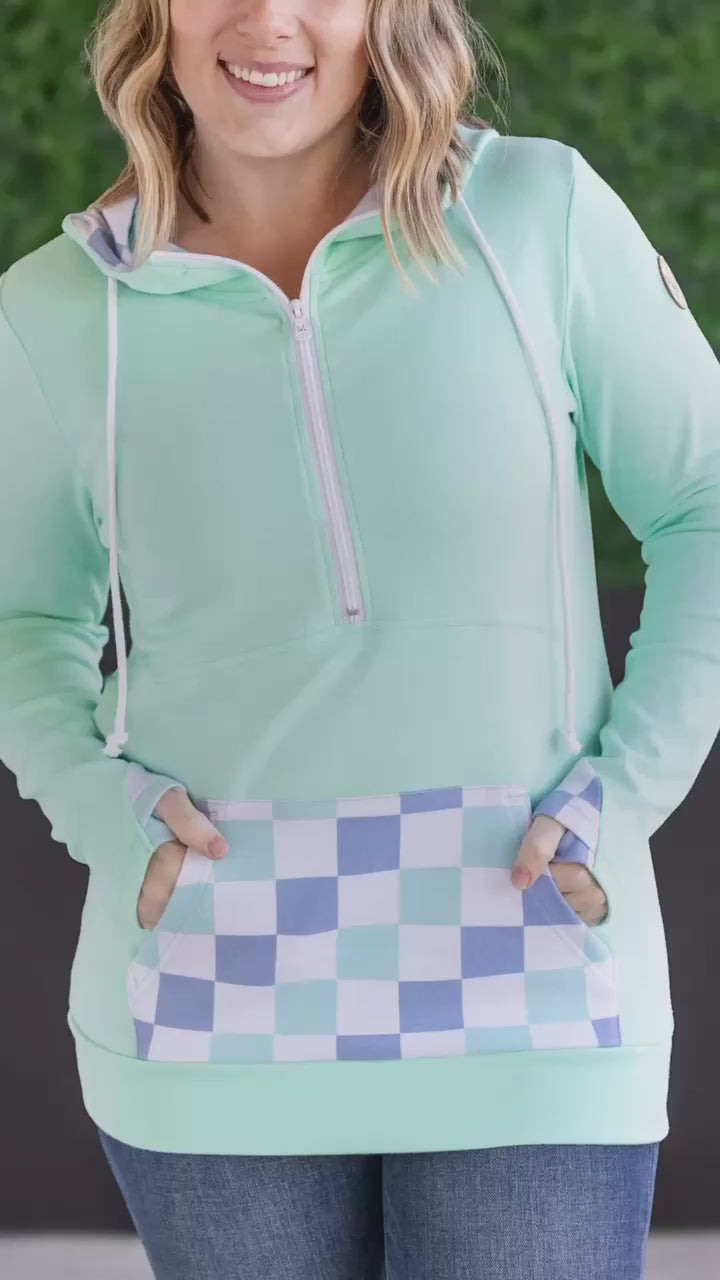 HalfZip Hoodie - Mint with Blue and Mint Checker MM EXCLUSIVE