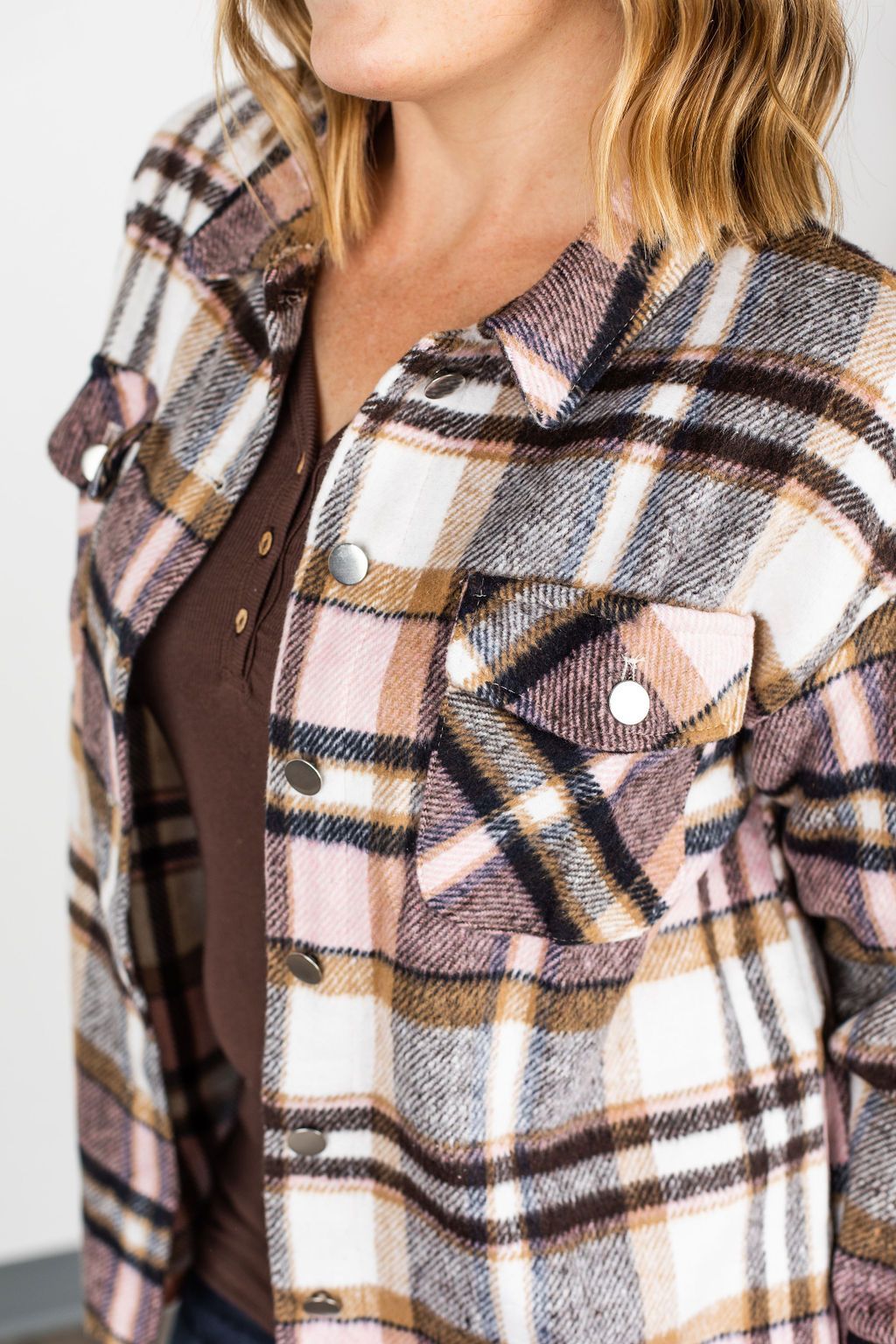 Molly Plaid Shacket - Pink and Brown