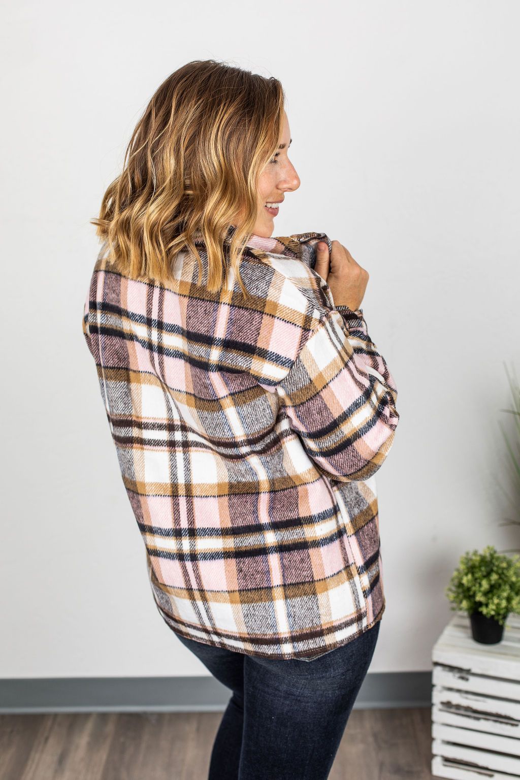 Molly Plaid Shacket - Pink and Brown