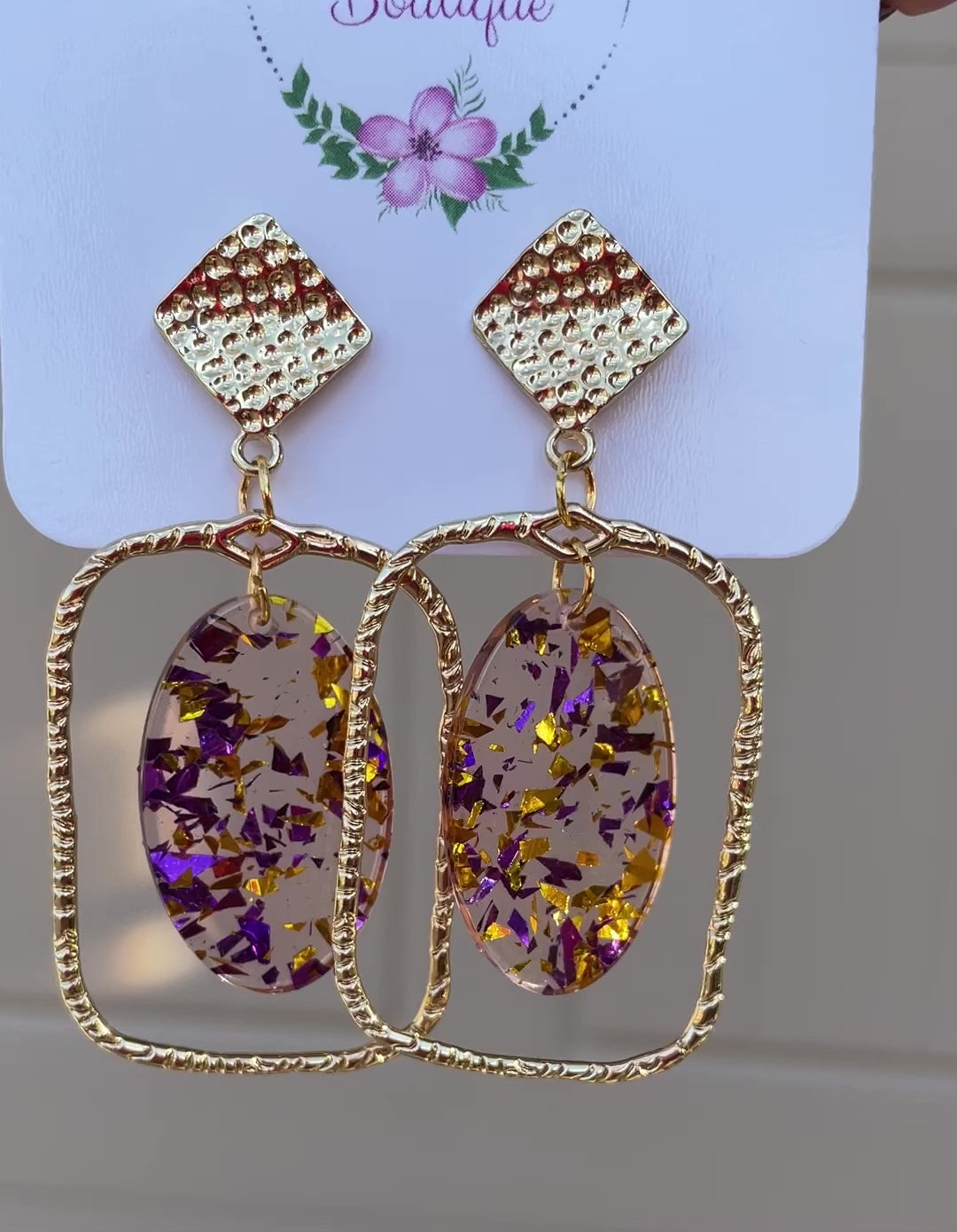 Golden Purple Earrings - Hypoallergenic