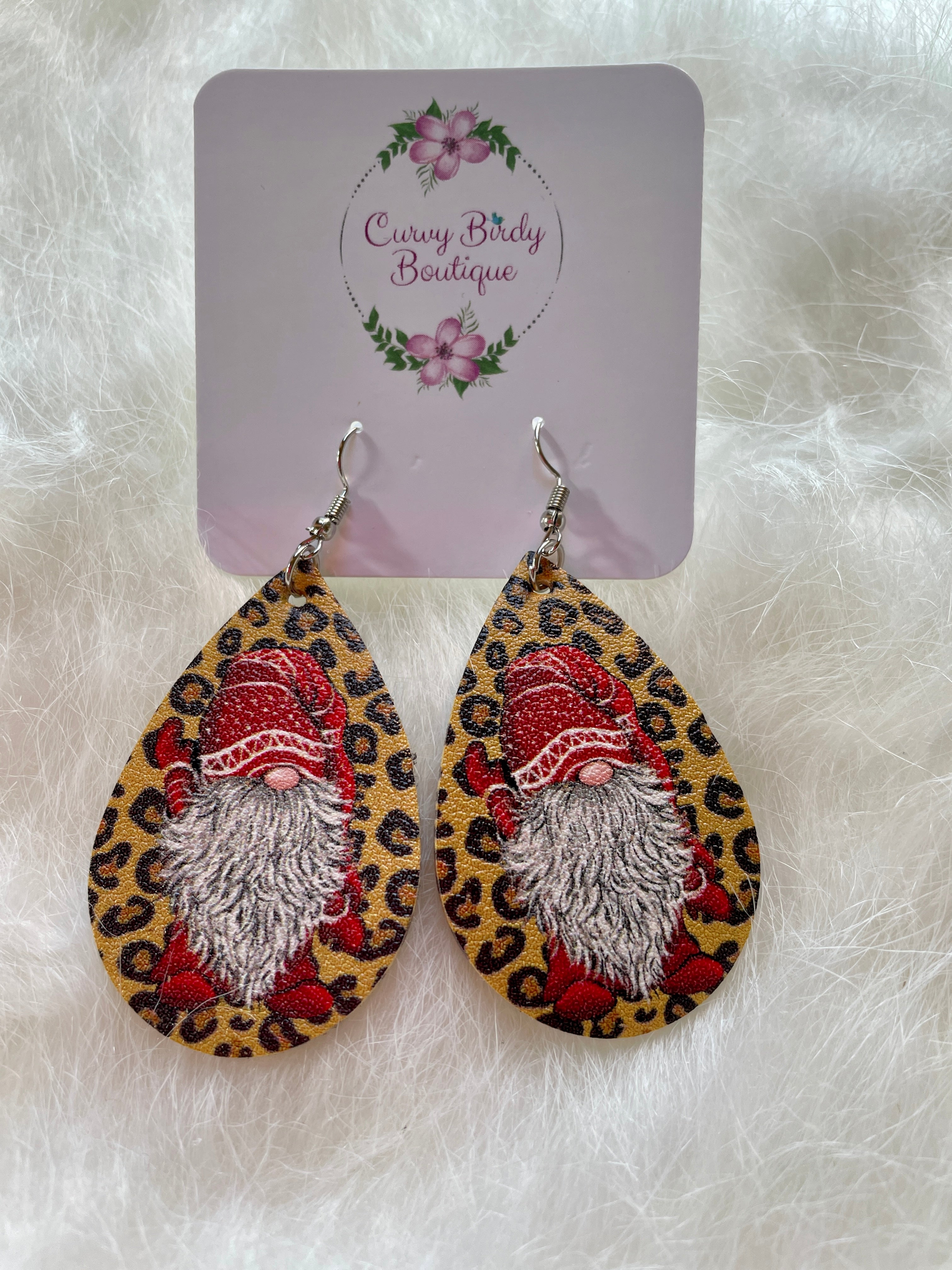 Leopard Christmas Gnome Earrings