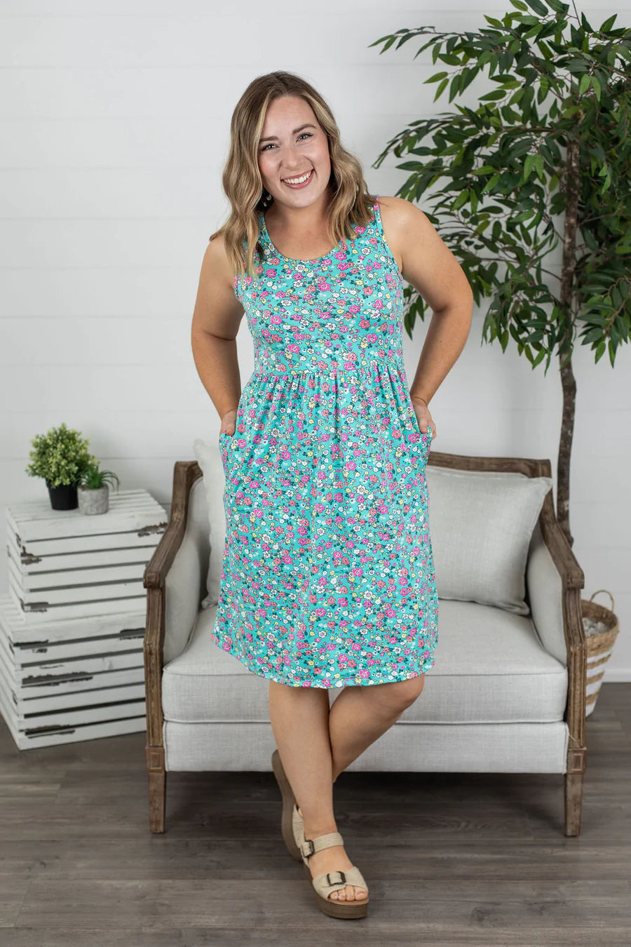 Kelsey Tank Dress - Jade Ditsy