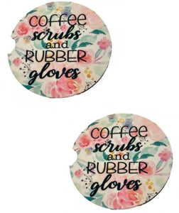 Coffee Scrubs & Rubber Gloves Car Coaster Set