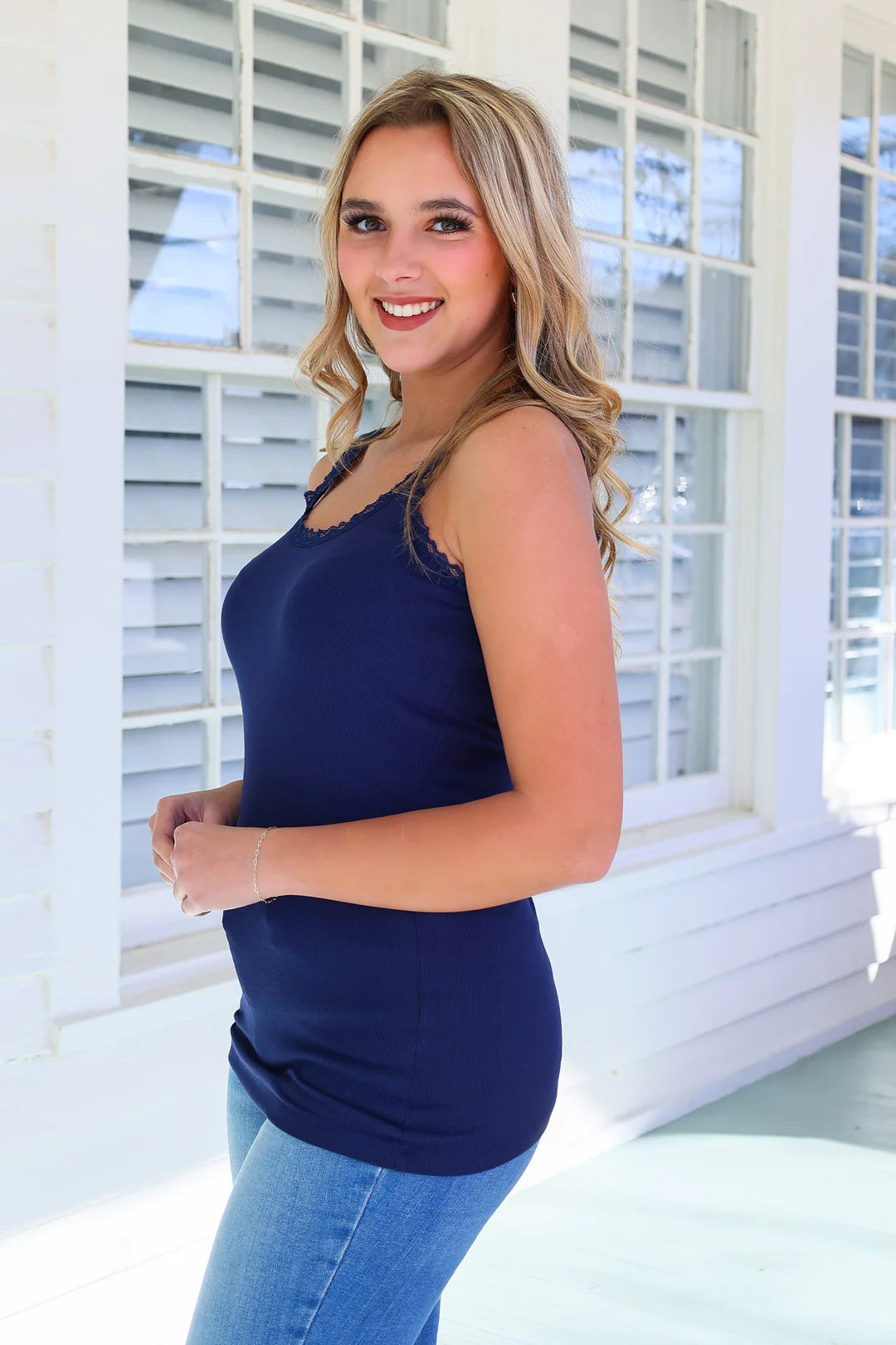 Lexi Lace Tank in Navy