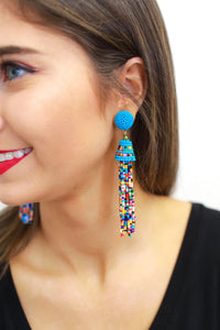 Tropical Tassel Earrings in Light Blue