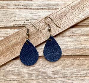 Navy Leather Earrings