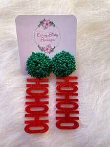 Red Glitter Ho Ho Ho Earrings