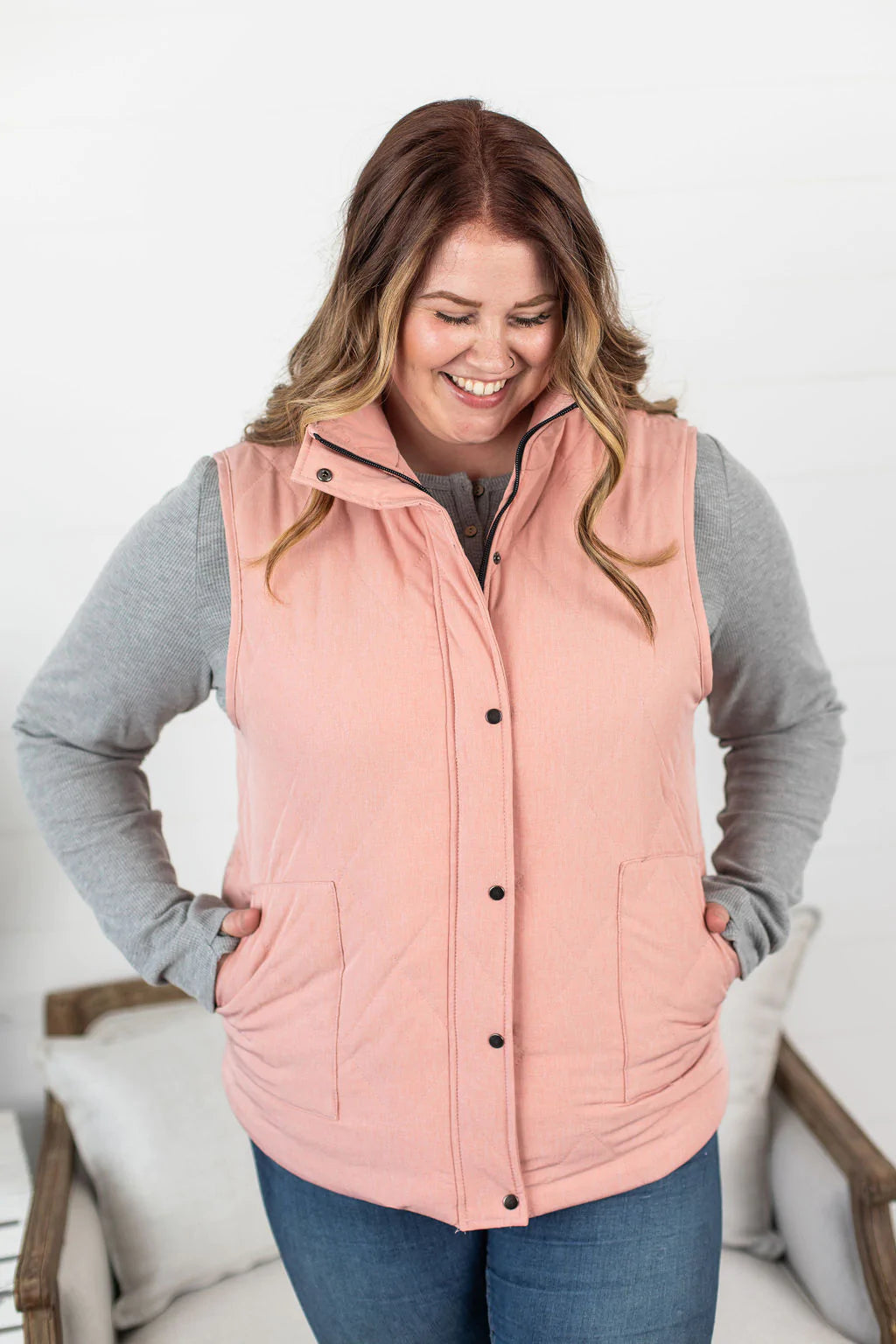 Remy Zip Up Vest - Heathered Pink