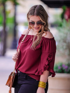 Maui Off the Shoulder Top in Burgundy