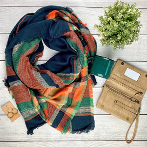 Plaid Blanket Scarf - Navy Fall Mix