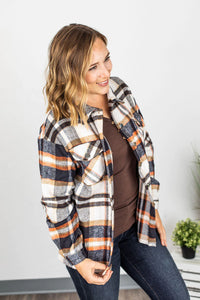 Molly Plaid Shacket - Navy, Brown, and Orange