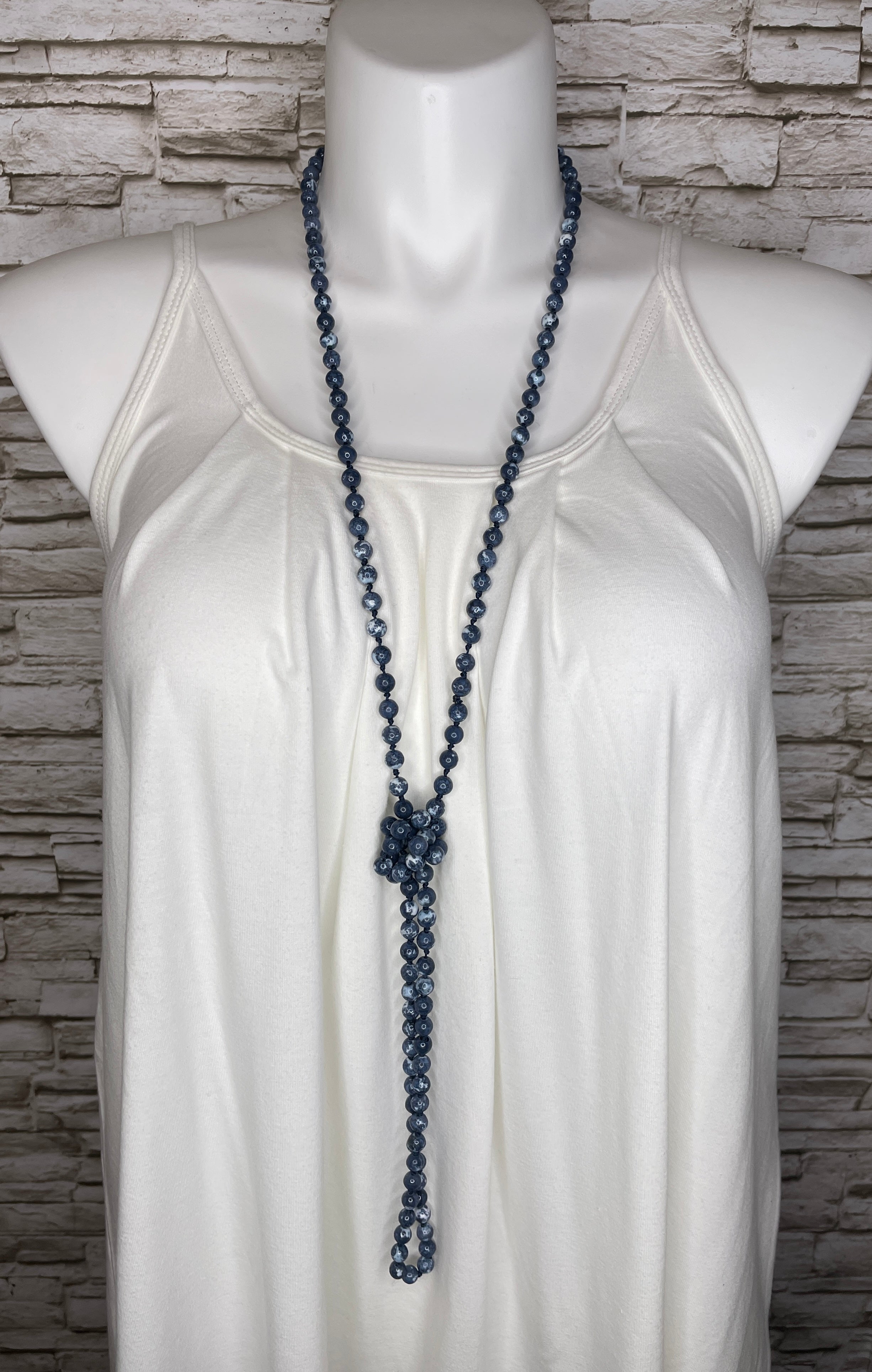 Natural Stone Beaded Necklace - Blue Jade