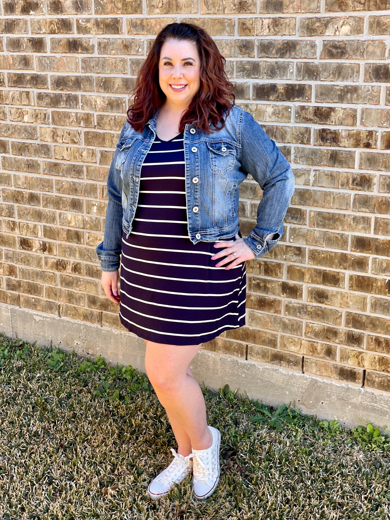 Abby Striped Dress in Navy