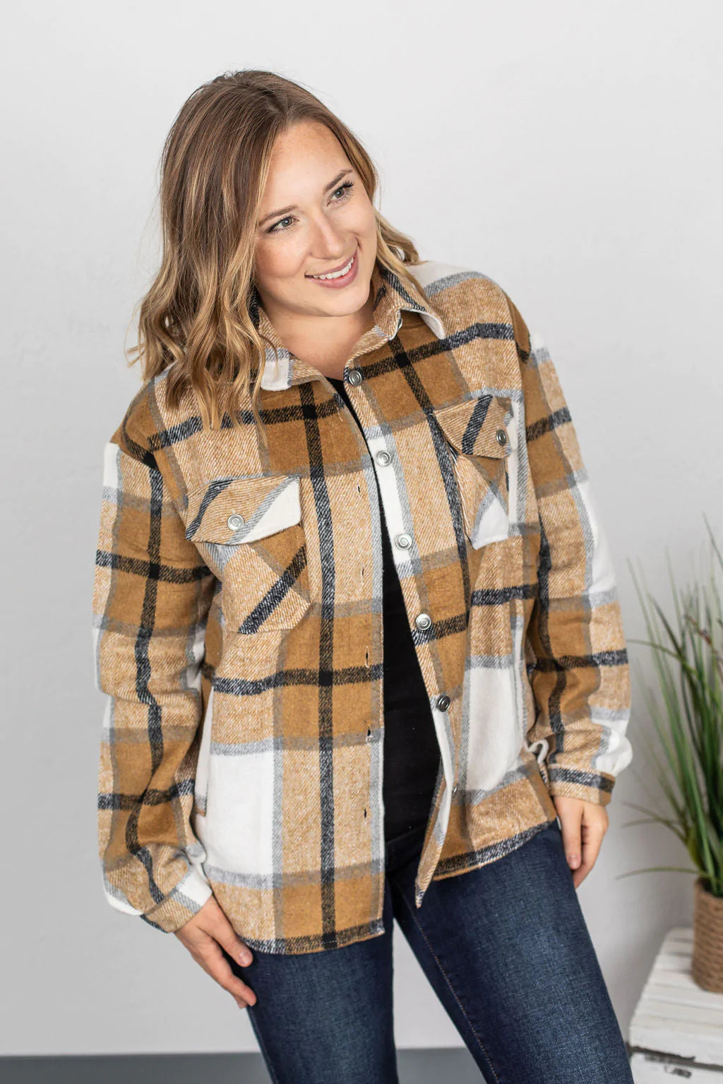 Holly Plaid Shacket - Camel Plaid