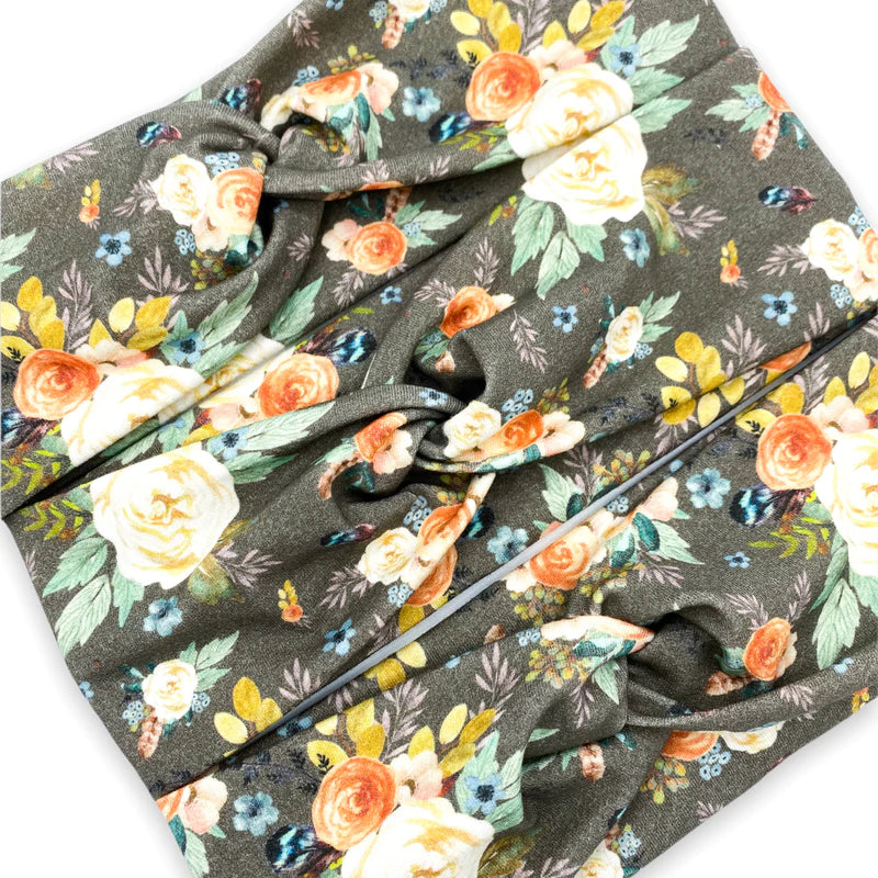 Grey Western Floral Headband