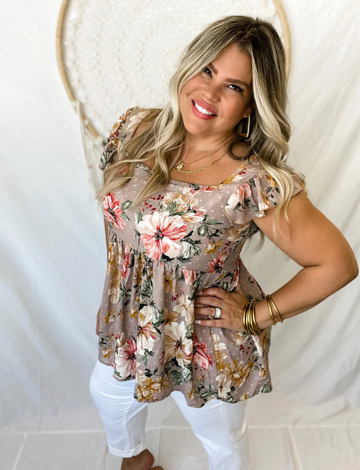 Silva Floral Top in Taupe