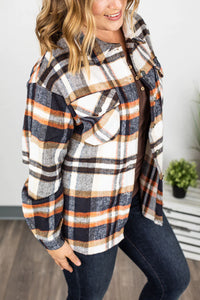 Molly Plaid Shacket - Navy, Brown, and Orange